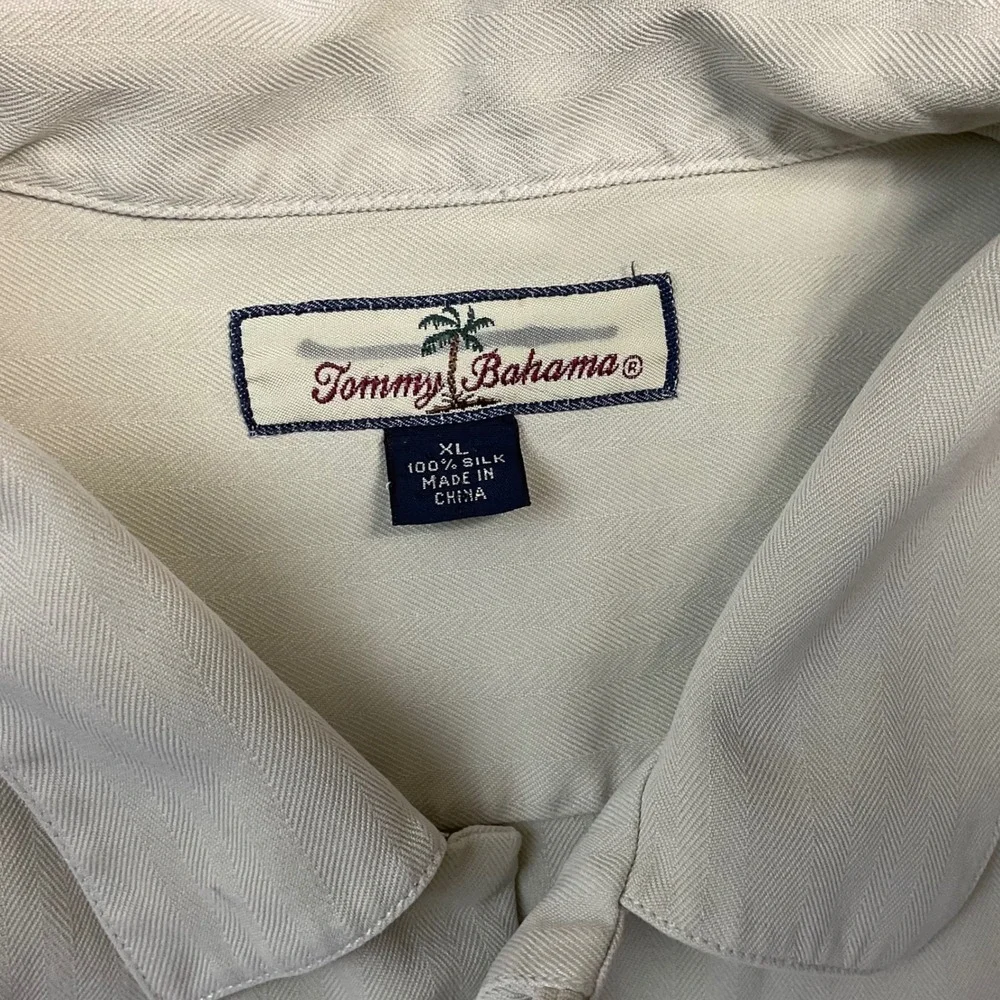 Tommy Bahama 100%‎ Silk Short Sleeve Boat Preppy Classy Shirt Mens XL Beige